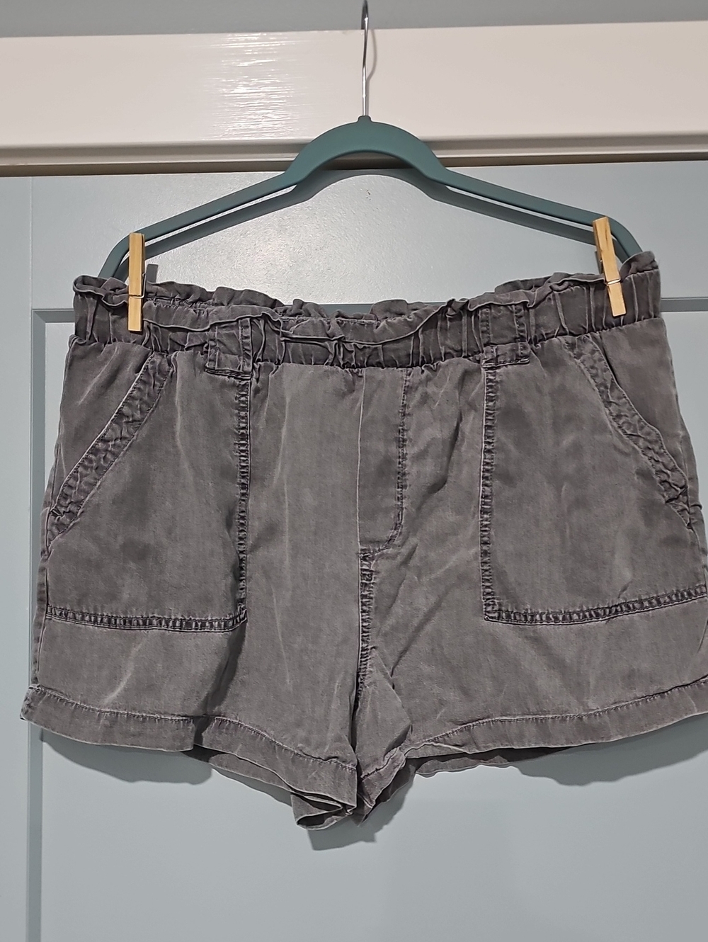 Time and Tru Gray High-Waist Paperbag Shorts